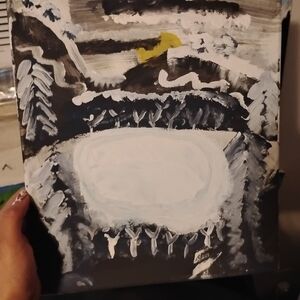 Nicole Hand-Painted Winter Scene in Black, White and Yellow